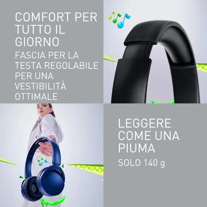 Panasonic RB-HF630BE-K Cuffie Bluetooth Over-ear Wireless Lunga Durata Microfono Integrato Nero