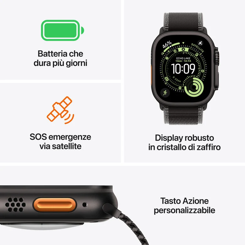 Apple Watch Ultra 3 GPS + Cellular 49mm Cassa Titanio Nero con Alpine Loop Terra Cotta - M/L