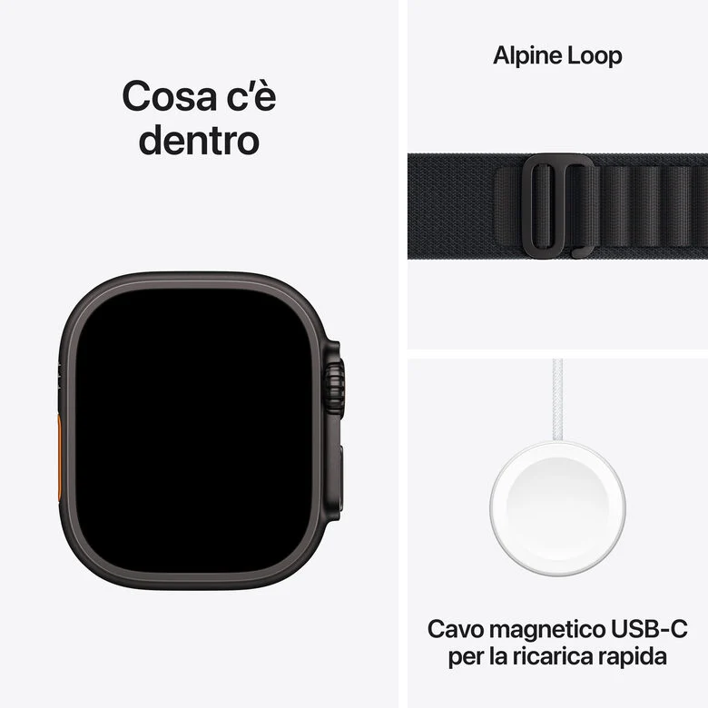 Apple Watch Ultra 3 GPS + Cellular 49mm Cassa Titanio Nero con Alpine Loop Nero- Large
