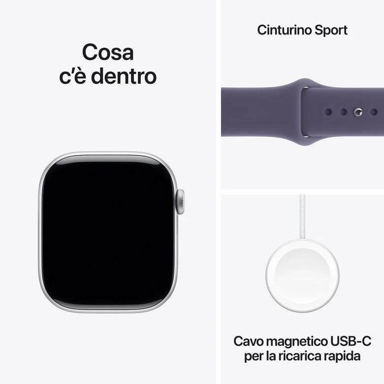 Apple Watch Series 11 GPS 46mm Cassa Alluminio Argento con Sport Band Viola Nebbia - M/L