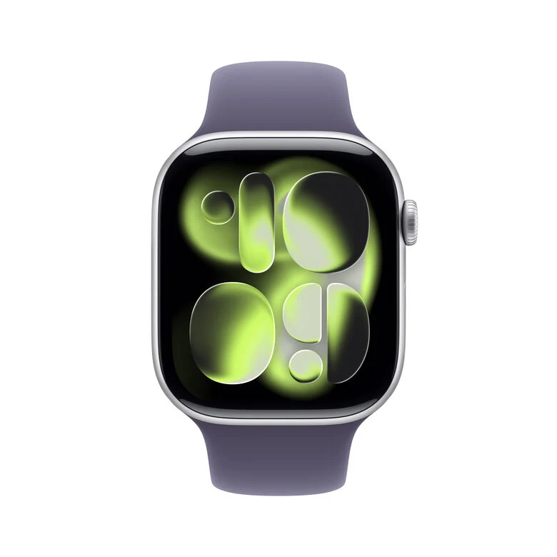 Apple Watch Series 11 GPS 46mm Cassa Alluminio Argento con Sport Band Viola Nebbia - M/L