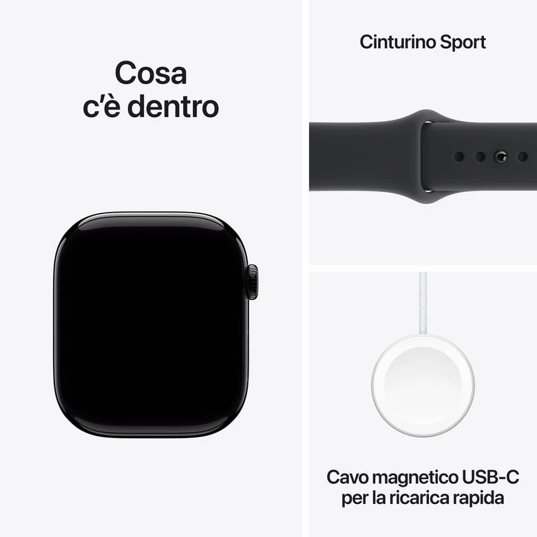Apple Watch Series 11 GPS 46mm Cassa Alluminio Jet Black con Sport Band Nero - M/L