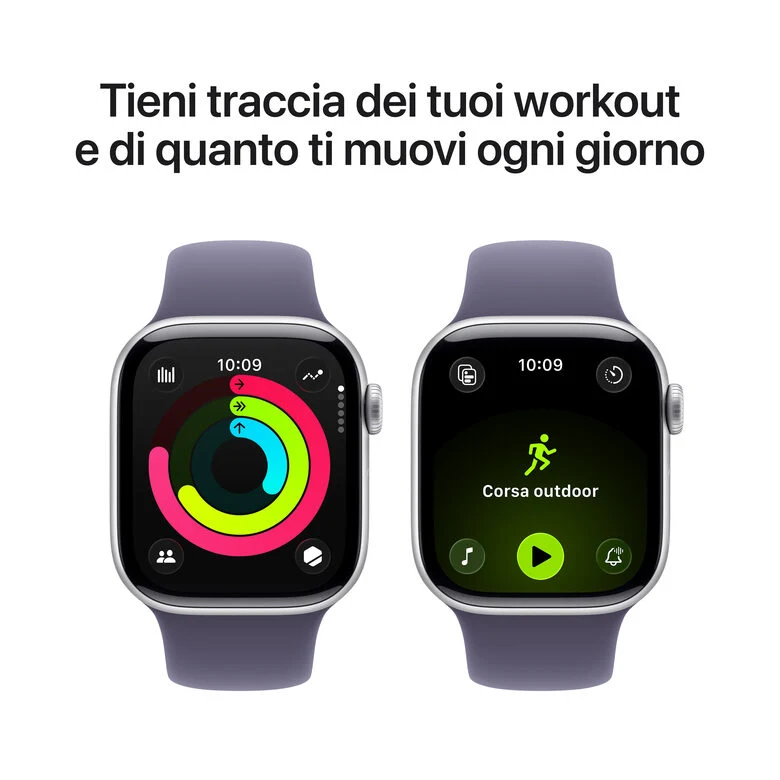 Apple Watch Series 11 GPS 42mm Cassa Alluminio Argento con Sport Band Viola Nebbia - M/L