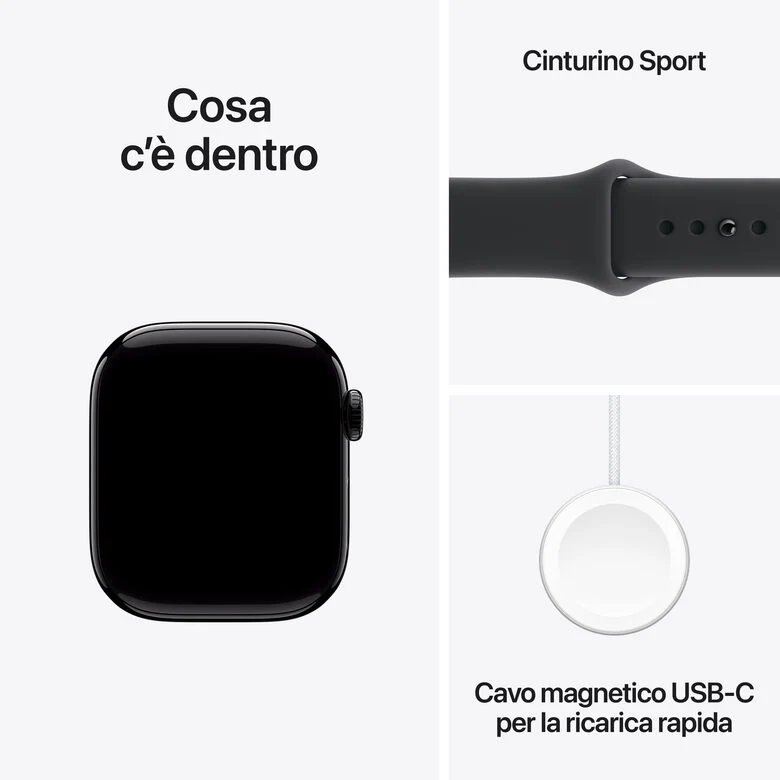 Apple Watch Series 11 GPS 42mm Cassa Alluminio Jet Black con Sport Band Nero - S/M