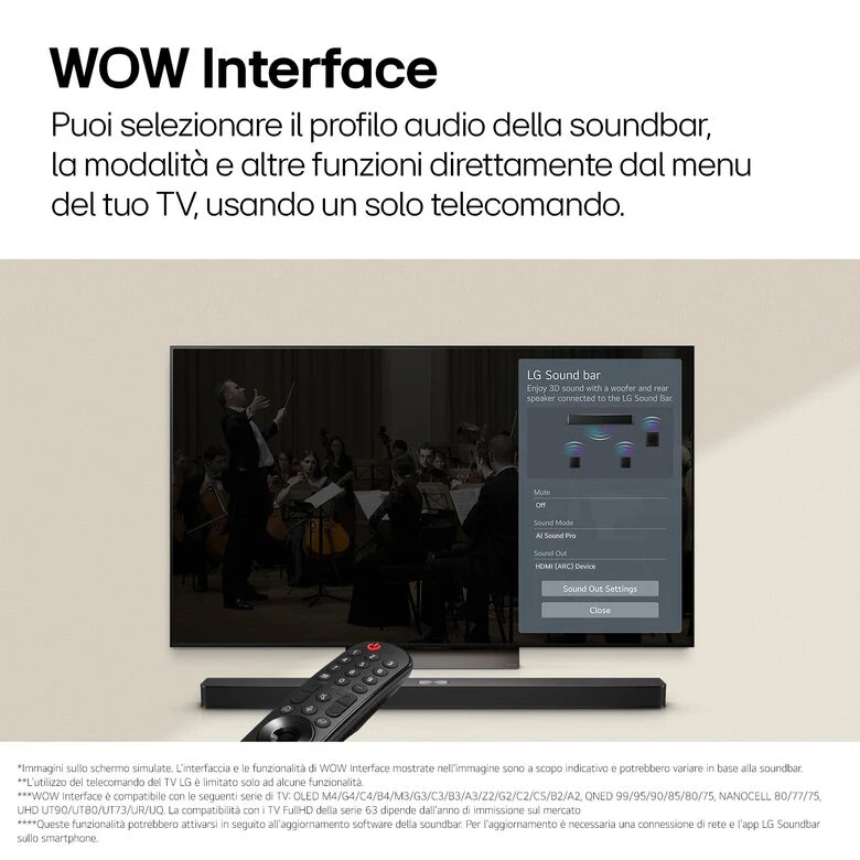 LG S60T Soundbar, 340W su 3.1 canali, Dolby Digital, DTS, Subwoofer wireless, Bluetooth