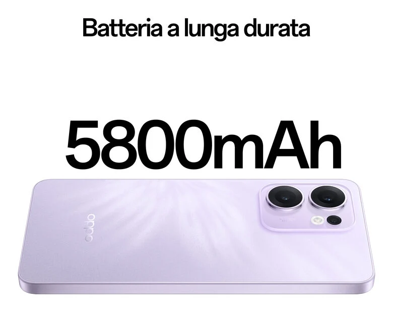 OPPO Reno13 F 5G AI Smartphone, Tripla fotocamera 50+8+2MP, Selfie 32MP, Display 6.67” 120HZ AMOLED FHD+, 5800mAh, RAM 8GB(Esp4GB/6GB/8GB)+ROM 256GB, [Versione Italia], Plume Purple
