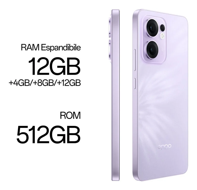 OPPO Reno13 FS 5G AI Smartphone, Tripla fotocamera 50+8+2MP, Selfie 32MP, Display 6.67” 120HZ AMOLED FHD+, 5800mAh, RAM 12GB(Esp4GB/8GB/12GB)+ROM 512GB, [Versione Italia], Plume Purple