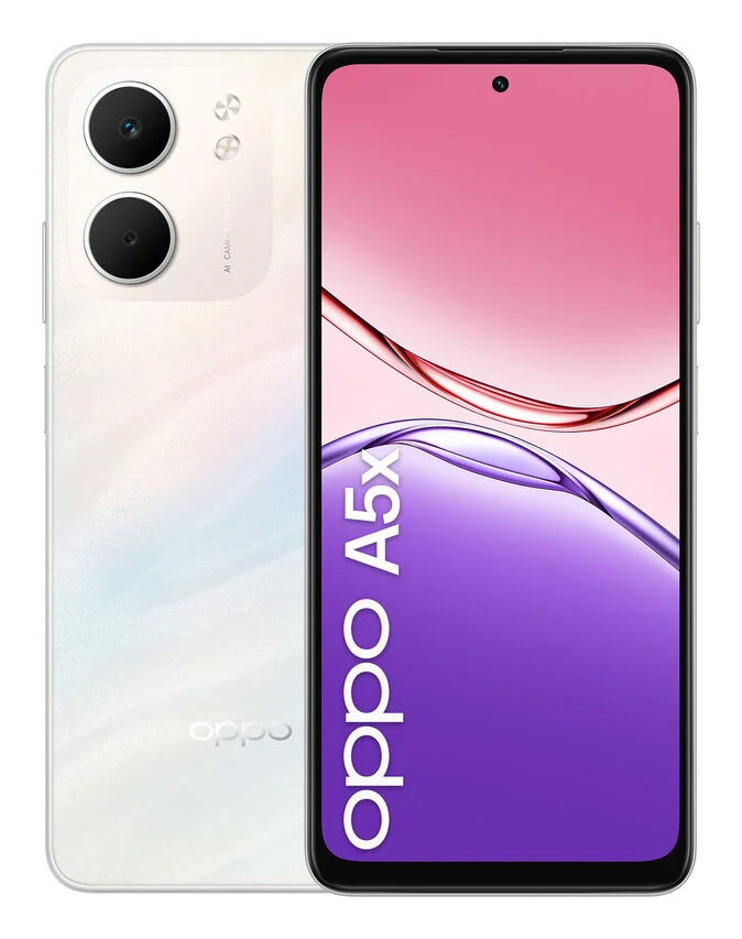 OPPO A5x Smartphone, Foto AI 32MP, Frontale 5MP, Display 6.67” 90HZ LCD HD+, 6000mAh, RAM 4(Esp1GB/2GB/4GB)+ROM 128GB (esp1TB), IP65, [Versione Italia], Laser White