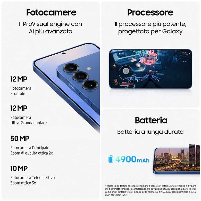 Samsung Galaxy S25+ Smartphone AI, Display 6.7'' QHD+ Dynamic AMOLED 2X, Fotocamera 50MP, RAM 12GB, 512GB, 4.900 mAh, Icyblue