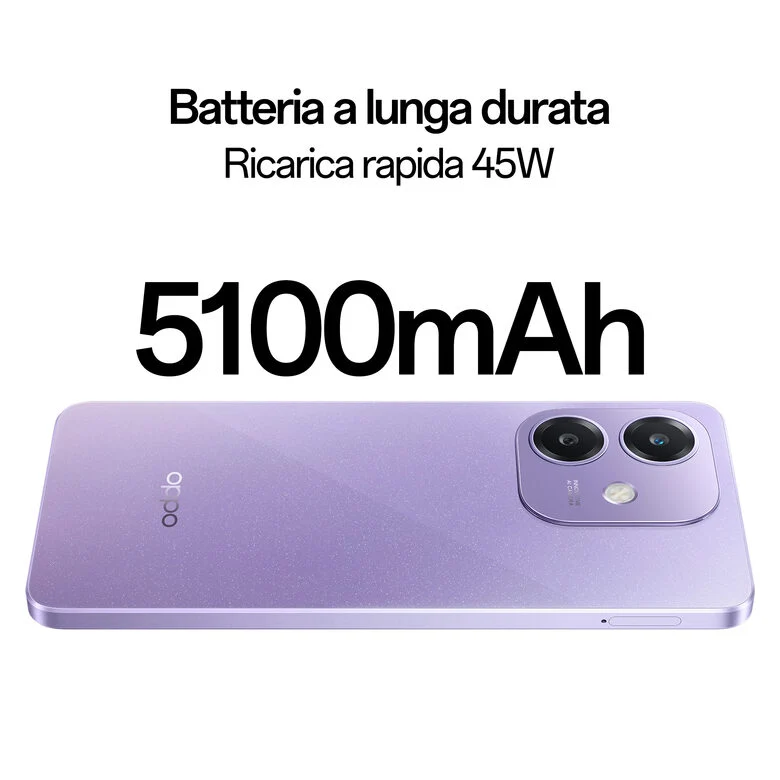 OPPO A40 Smartphone, Fotocamera AI 50MP, Selfie 5MP, Display 6.67” 90HZ LCD HD+, 5100mAh, RAM 4 Esp 8GB (+4GB Virtuali) +ROM 128GB, IP54, [Versione Italia], Starry Purple