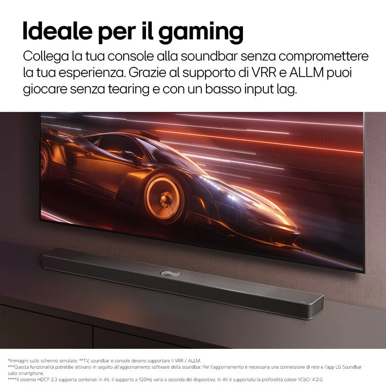 LG Soundbar S70TY, 400W su 3.1.1 canali, Dolby Atmos, DTS:X, Speaker centrale up-firing