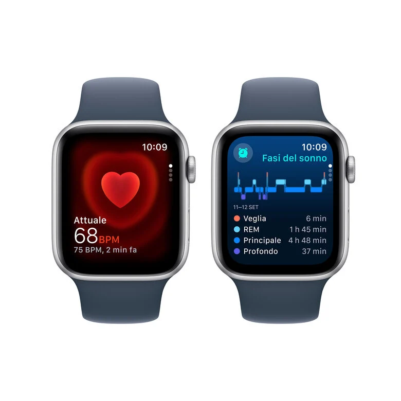 Apple Watch SE GPS + Cellular Cassa 44mm in Alluminio Argento con Cinturino Sport Blu Tempesta - M/L