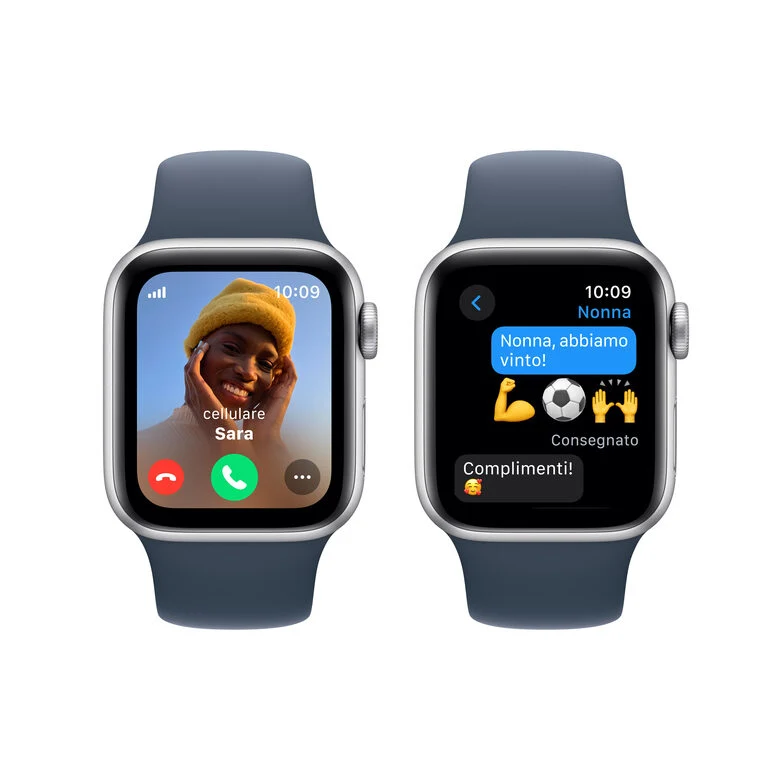 Apple Watch SE GPS + Cellular Cassa 40mm in Alluminio Argento con Cinturino Sport Blu Tempesta - M/L