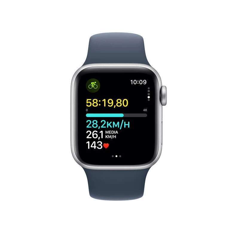Apple Watch SE GPS + Cellular Cassa 40mm in Alluminio Argento con Cinturino Sport Blu Tempesta - M/L