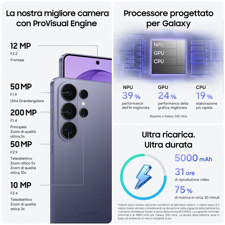 Samsung Galaxy S26 Ultra Smartphone AI, 512GB, Violet