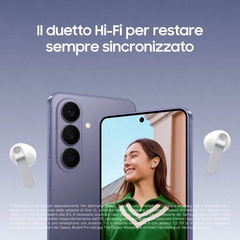 Samsung Galaxy Buds4, Black, Corpo in metallo, Altoparlante a 1 via, equalizzatore adattivo, Chiamate cristalline, Audio a 360°, ANC, Controllo adattivo del rumore Connessione senza interruz