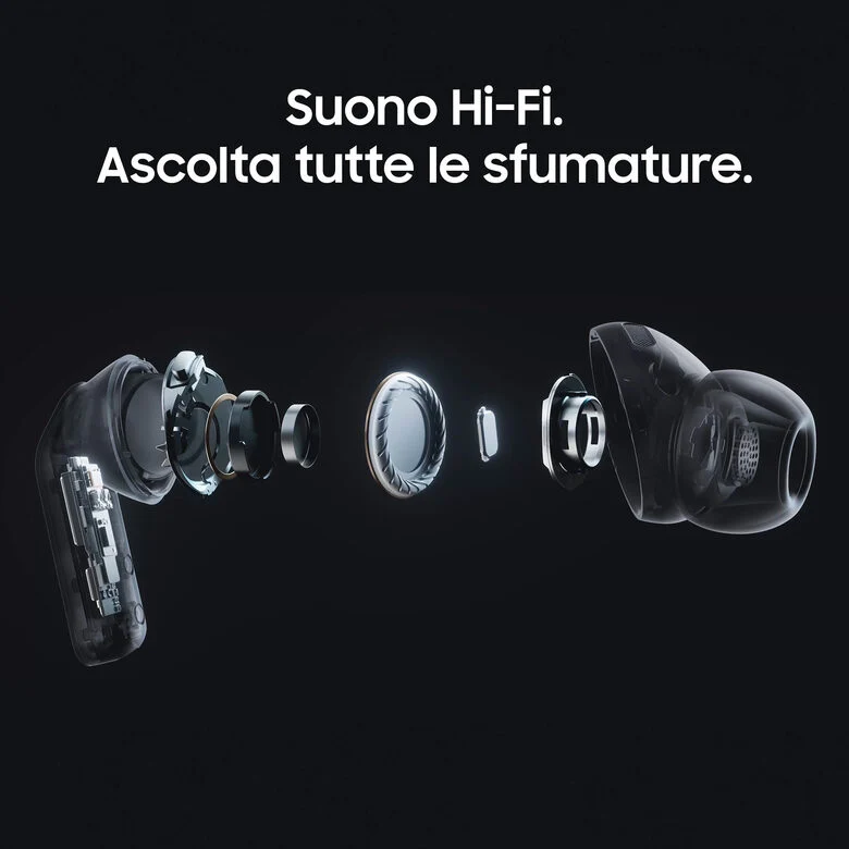 Samsung Galaxy Buds4 Pro, White, Corpo in metallo, Altoparlante a 2 vie e doppio amplificatore, Chiamate cristalline, Audio a 360°, ANC migliorata, Controllo adattivo del rumore, Connessione