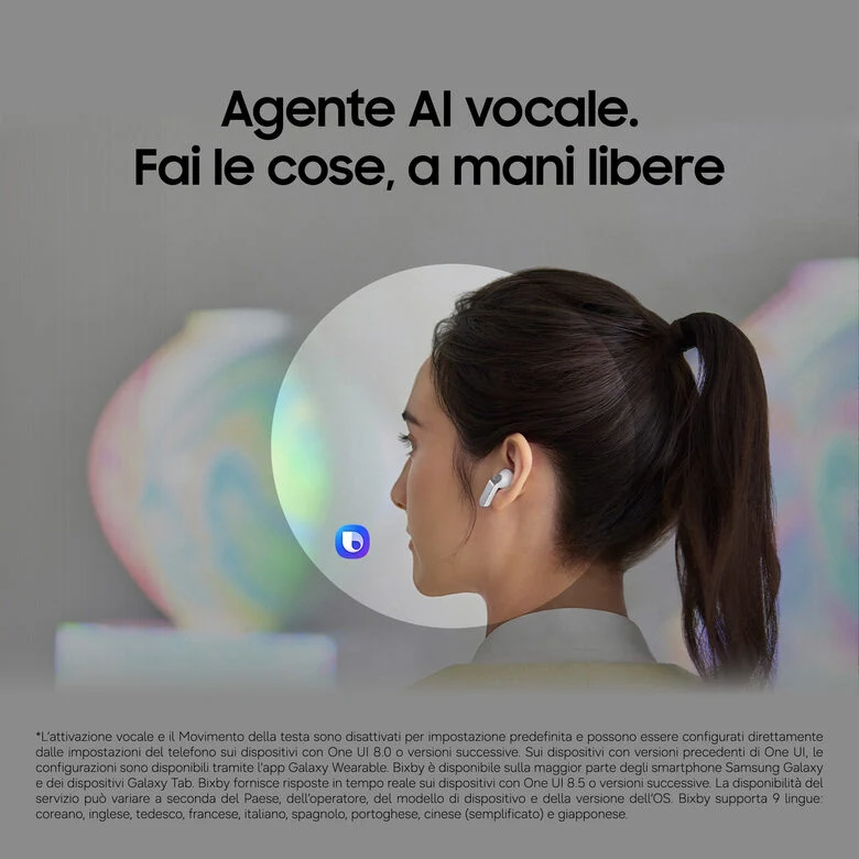 Samsung Galaxy Buds4 Pro, White, Corpo in metallo, Altoparlante a 2 vie e doppio amplificatore, Chiamate cristalline, Audio a 360°, ANC migliorata, Controllo adattivo del rumore, Connessione