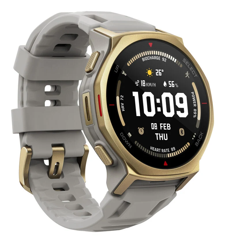 Amazfit T-rex 3 Pro 3,35 cm (1.32") AMOLED 44 mm Digitale 466 x 466 Pixel Touch screen Grigio Oro Wi-Fi GPS (satellitare)