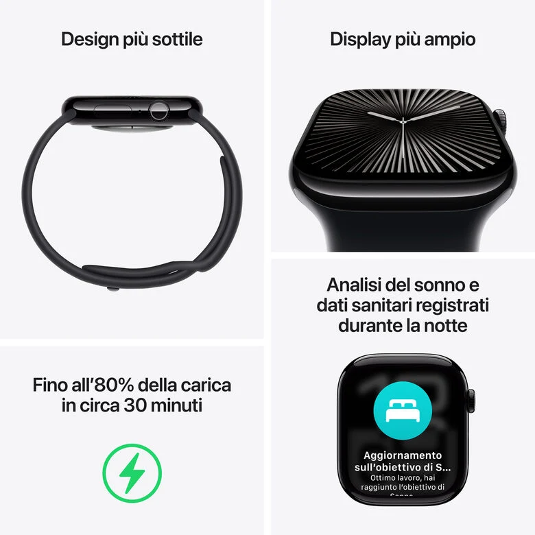 Apple Watch Series 10 Serie 10 GPS + Cellular 46mm Cassa in Alluminio color Jet Black con Nero Sport Band - S/M