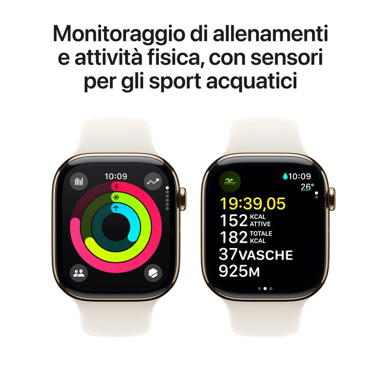 Apple Watch Series 10 Serie 10 GPS + Cellular 46mm Cassa in Titanio color Oro con Galassia Sport Band - S/M