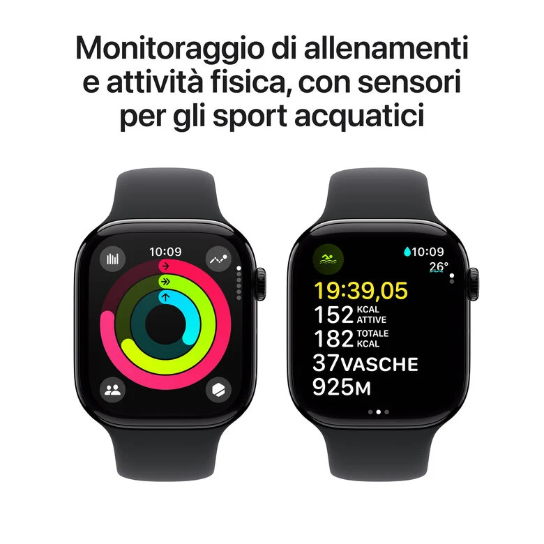 Apple Watch Series 10 Serie 10 GPS + Cellular 46mm Cassa in Alluminio color Jet Black con Nero Sport Band - S/M