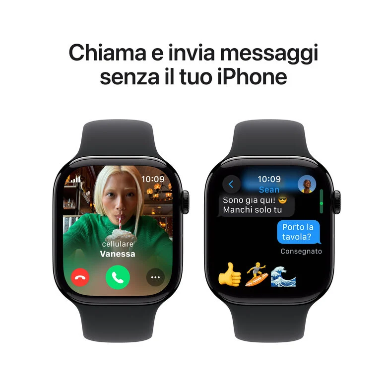 Apple Watch Series 10 Serie 10 GPS + Cellular 46mm Cassa in Alluminio color Jet Black con Nero Sport Band - S/M