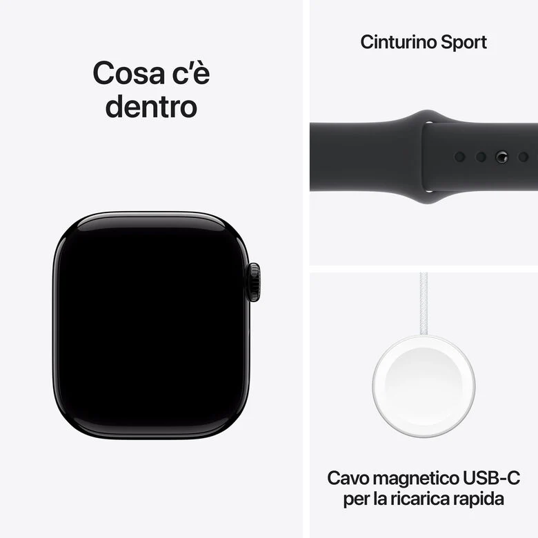 Apple Watch Series 10 Serie 10 GPS + Cellular 42mm Cassa in Alluminio color Jet Black con Nero Sport Band - M/L