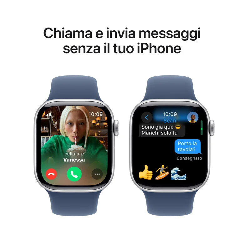 Apple Watch Series 10 Serie 10 GPS + Cellular 42mm Cassa in Alluminio Color Argento con Denim Sport Band - M/L