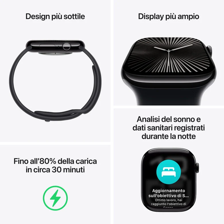 Apple Watch Series 10 Serie 10 GPS 46mm Cassa in Alluminio Color Argento con Denim Sport Band - S/M