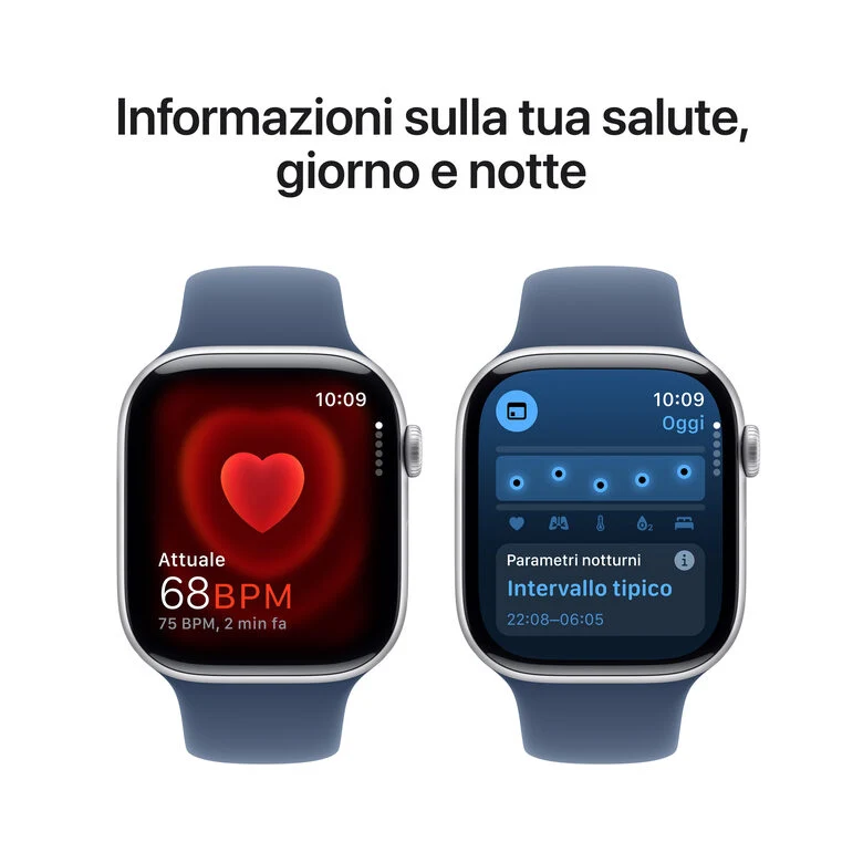 Apple Watch Series 10 Serie 10 GPS 46mm Cassa in Alluminio Color Argento con Denim Sport Band - S/M