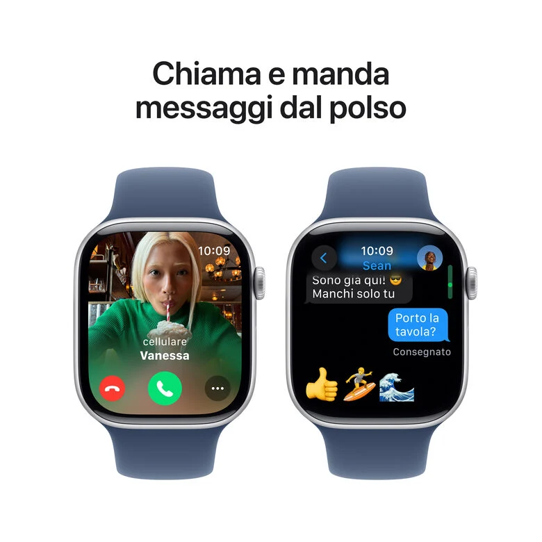 Apple Watch Series 10 Serie 10 GPS 46mm Cassa in Alluminio Color Argento con Denim Sport Band - S/M