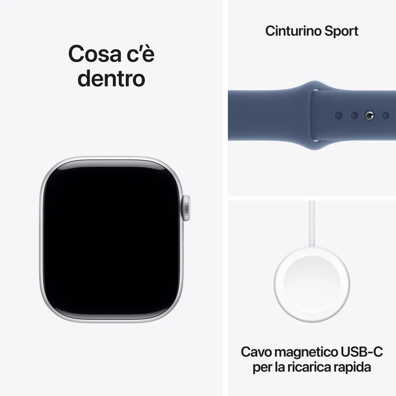 Apple Watch Series 10 Serie 10 GPS 46mm Cassa in Alluminio Color Argento con Denim Sport Band - S/M