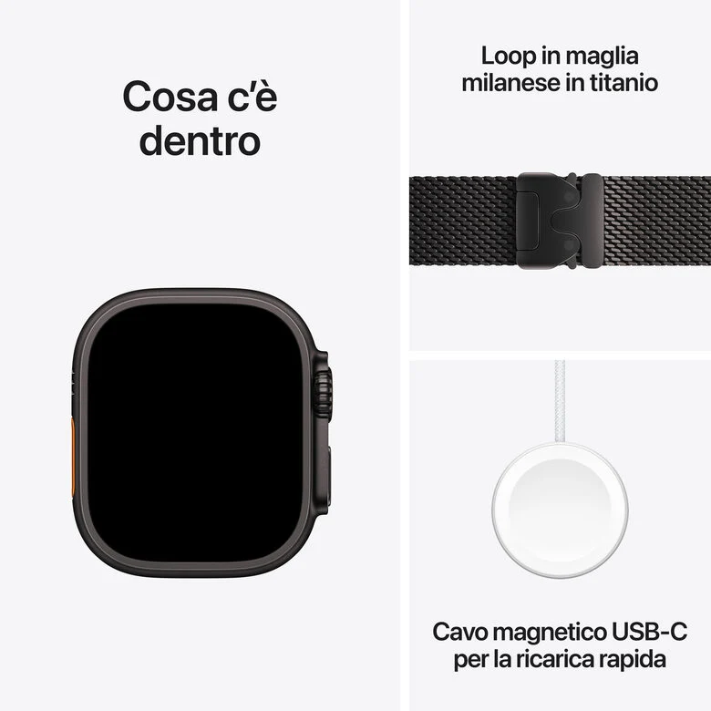 Apple Watch Ultra 2 GPS + Cellular 49mm Cassa Titanio Nero con Nero Titanium Milanese Loop - M