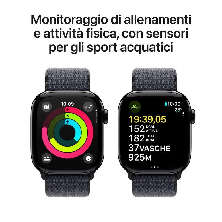Apple Watch Series 10 Serie 10 GPS + Cellular 42mm Cassa in Alluminio color Jet Black con Sport Loop