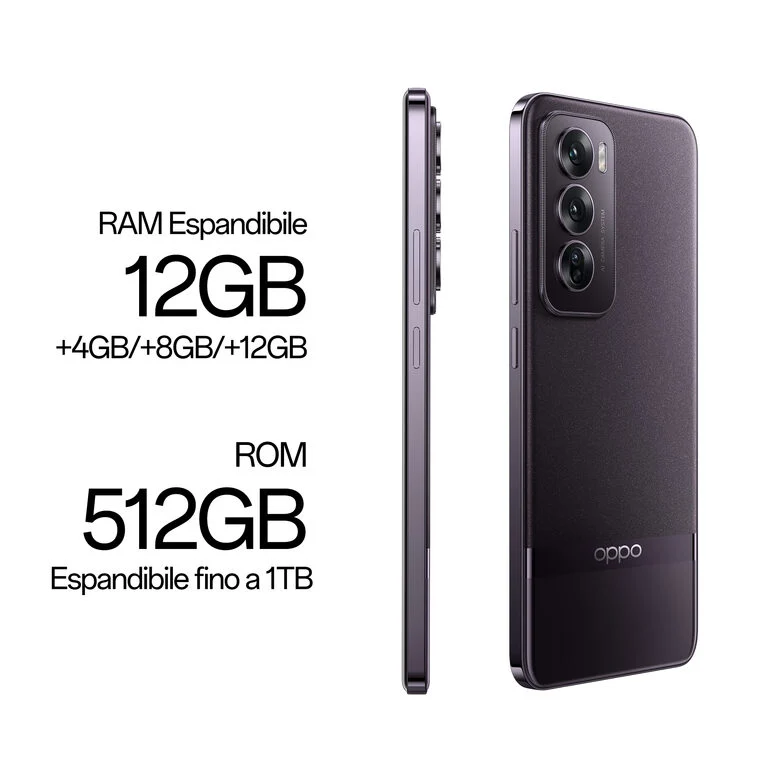 OPPO Reno12 Pro 5G AI Smartphone, Tripla fotocamera 50+50+8MP, Selfie 50MP, Display 6.7” 120HZ AMOLED FHD+, 5000mAh, RAM 12GB(Esp4GB/8GB/12GB)+ROM 512GB, [Versione Italia], Nebula Black