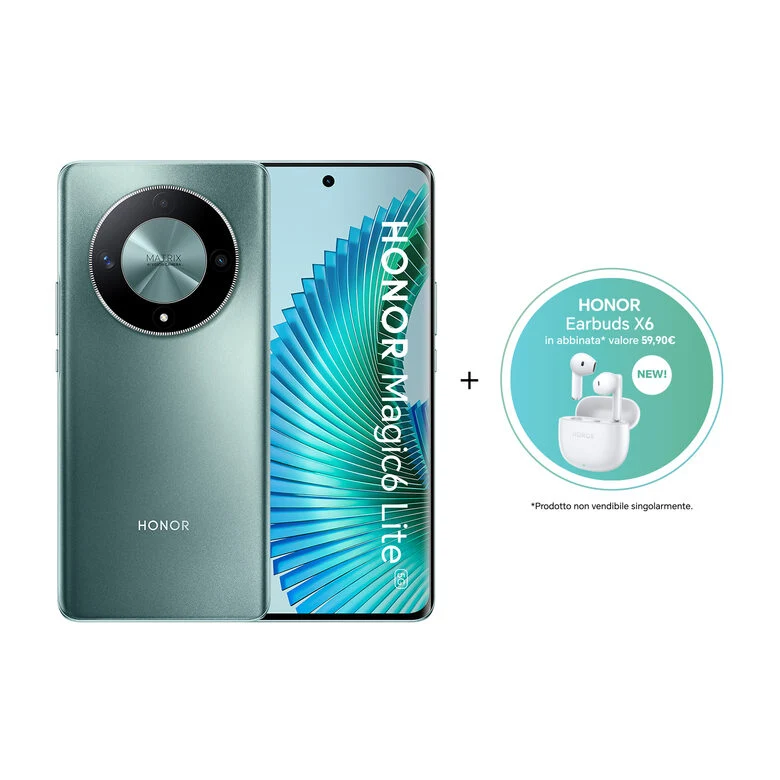 Honor Magic6 Lite 5G + Earbuds X6 17,2 cm (6.78") Doppia SIM Android 13 USB tipo-C 8 GB 512 GB 5300 mAh Verde