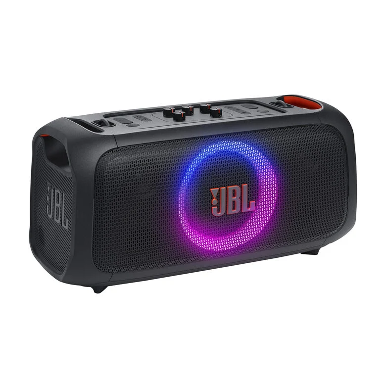 JBL PartyBox On-the-Go Essential Speaker Portatile Wireless per Feste, con Luci Integrate e Bassi Profondi, Protezione Splashproof IPX4, Microfono Wireless, Tracolla per Trasporto, Nero