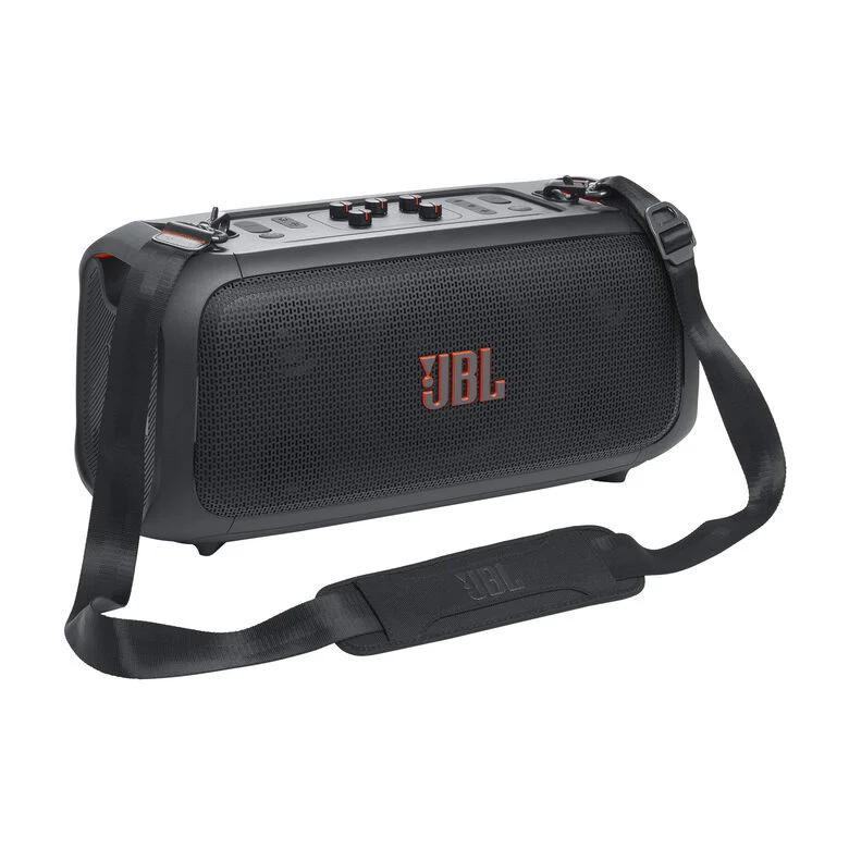 JBL PartyBox On-the-Go Essential Speaker Portatile Wireless per Feste, con Luci Integrate e Bassi Profondi, Protezione Splashproof IPX4, Microfono Wireless, Tracolla per Trasporto, Nero