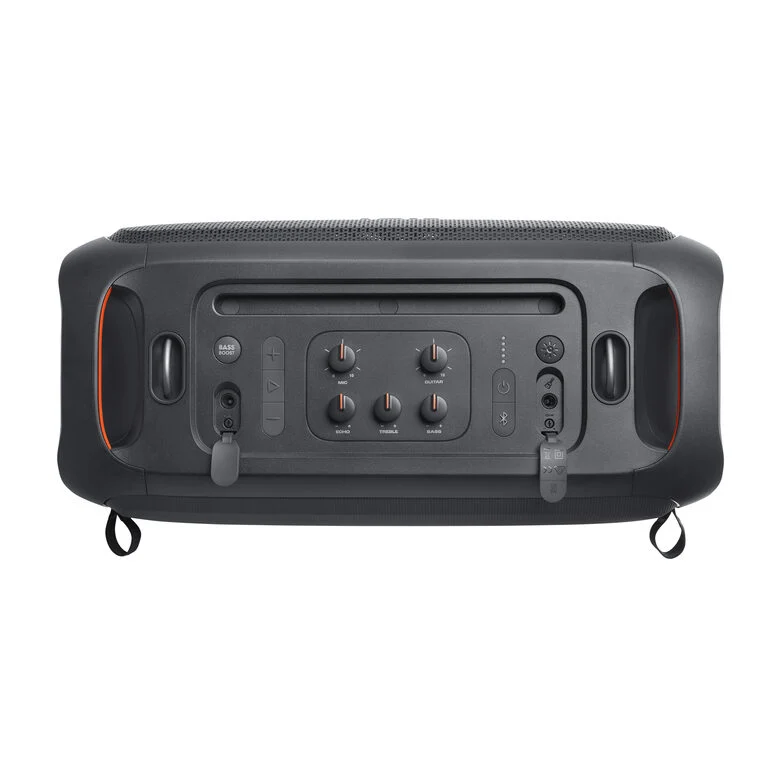 JBL PartyBox On-the-Go Essential Speaker Portatile Wireless per Feste, con Luci Integrate e Bassi Profondi, Protezione Splashproof IPX4, Microfono Wireless, Tracolla per Trasporto, Nero