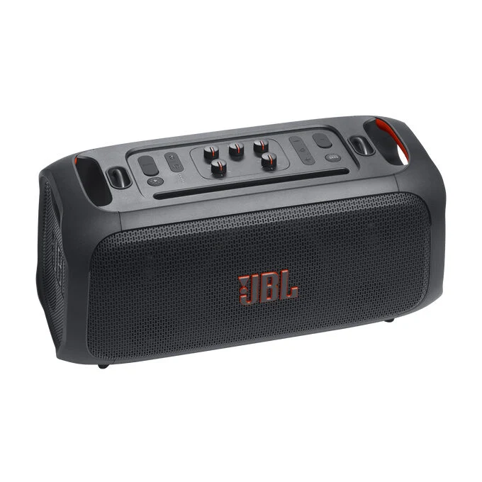 JBL PartyBox On-the-Go Essential Speaker Portatile Wireless per Feste, con Luci Integrate e Bassi Profondi, Protezione Splashproof IPX4, Microfono Wireless, Tracolla per Trasporto, Nero