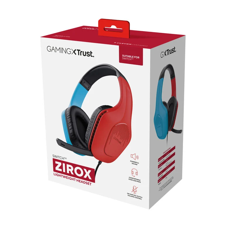 Trust GXT 416S Zirox Auricolare Cablato A Padiglione Giocare Nero, Ciano, Rosso