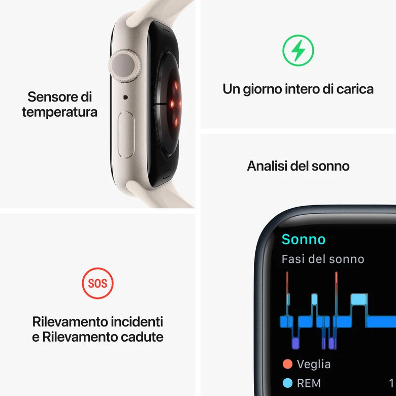 Apple Watch Series 8 GPS 41mm Cassa in Alluminio color Mezzanotte con Cinturino Sport Band Mezzanotte - Regular