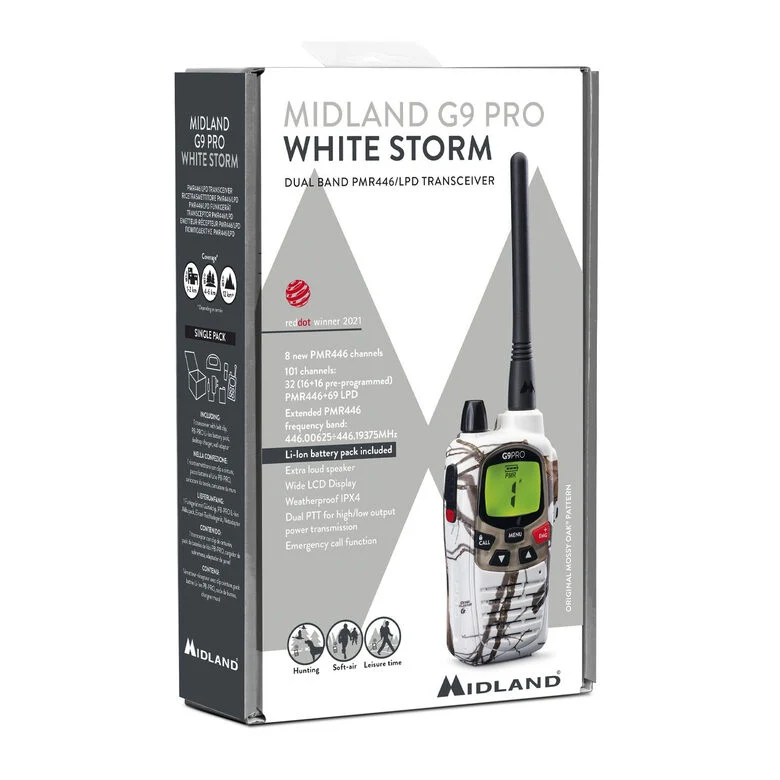 Midland G9 Pro ricetrasmittente 101 canali 446.00625 - 446.19375 MHz Bianco