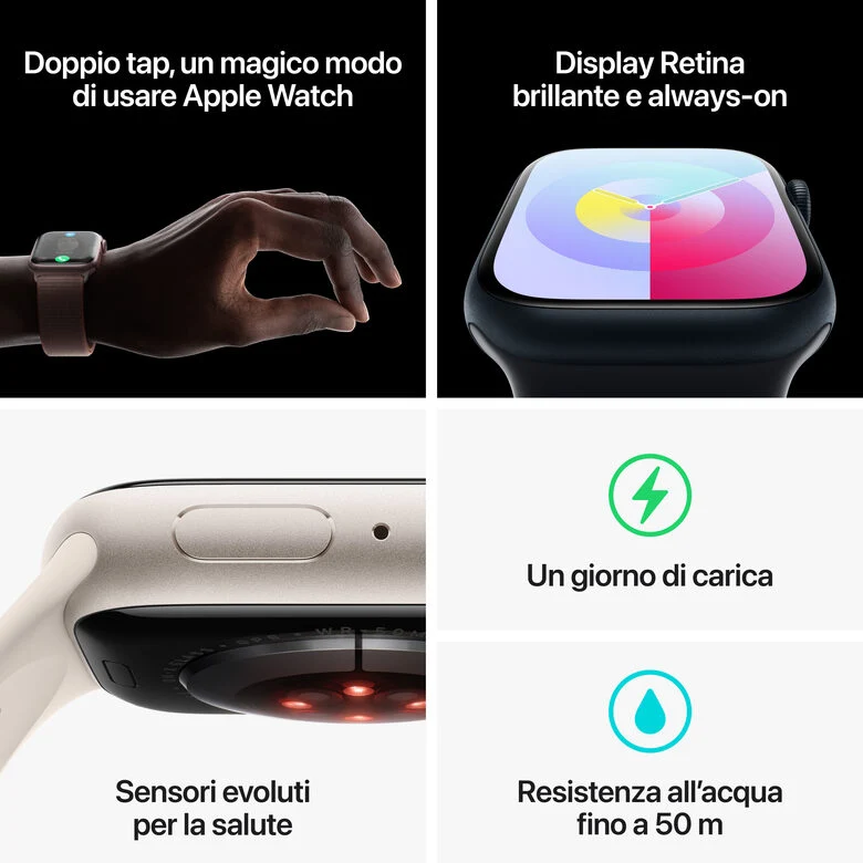 Apple Watch Series 9 GPS Cassa 41mm in Alluminio Argento con Cinturino Sport Blu Tempesta - S/M