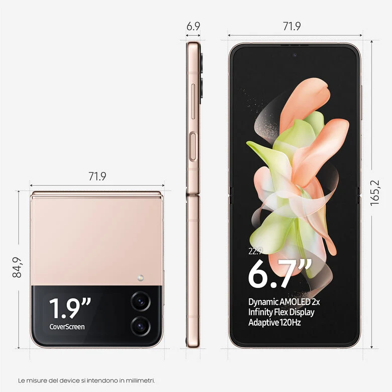 Samsung Galaxy Z Flip4 256GB Pink Gold RAM 8GB Display 1,9" Super AMOLED/6,7" Dynamic AMOLED 2X
