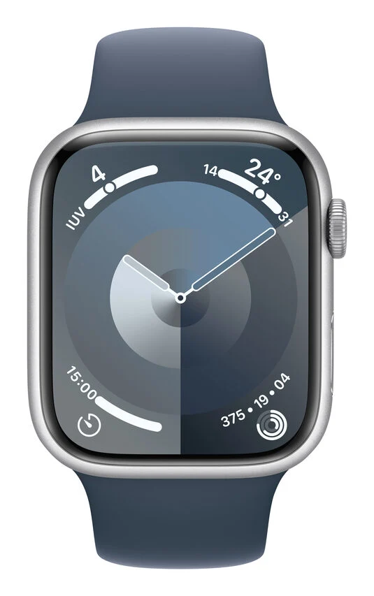 Apple Watch Series 9 GPS Cassa 45mm in Alluminio Argento con Cinturino Sport Blu Tempesta - M/L
