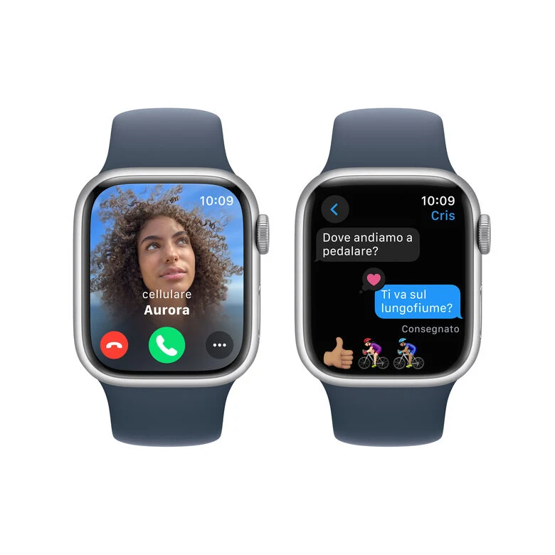 Apple Watch Series 9 GPS Cassa 41mm in Alluminio Argento con Cinturino Sport Blu Tempesta - S/M