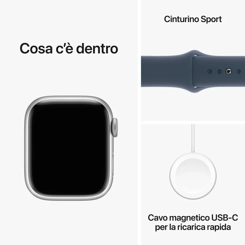 Apple Watch Series 9 GPS Cassa 41mm in Alluminio Argento con Cinturino Sport Blu Tempesta - S/M