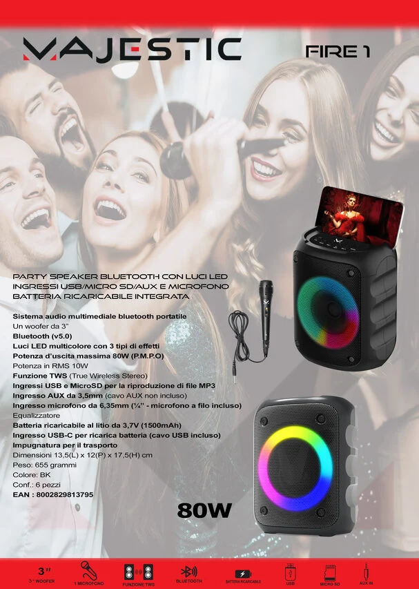 New Majestic Fire 1 Sistema PA indipendente 10 W Nero